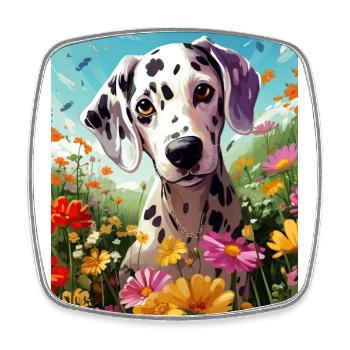 dalmatien mignon en fleurs - Magnet carré - blanc - Devant