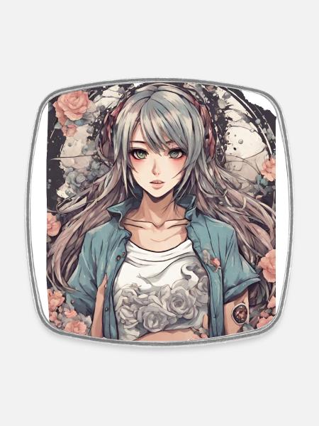 Serenity Blossom Anime Woman Manga Character - Square fridge magnet - white