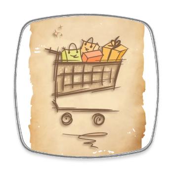 Panier d’épicerie avec des sacs à provisions cadeaux - Magnet carré - blanc - Devant