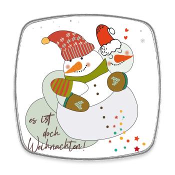 Bonhomme de neige amoureux Noël - Magnet carré - blanc - Devant