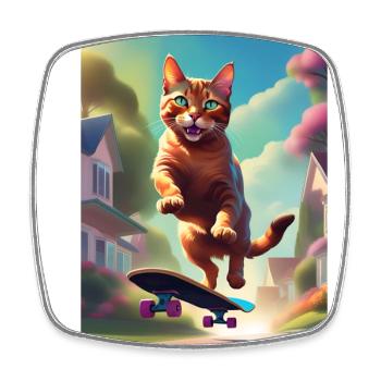 Katze Skateboaring - Viereckiger Kühlschrankmagnet - Weiß - Vorne