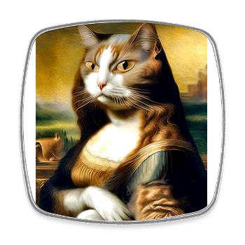 Meow Lisa Lustige Katze Parodie auf die Mona Lisa - Viereckiger Kühlschrankmagnet - Weiß - Vorne