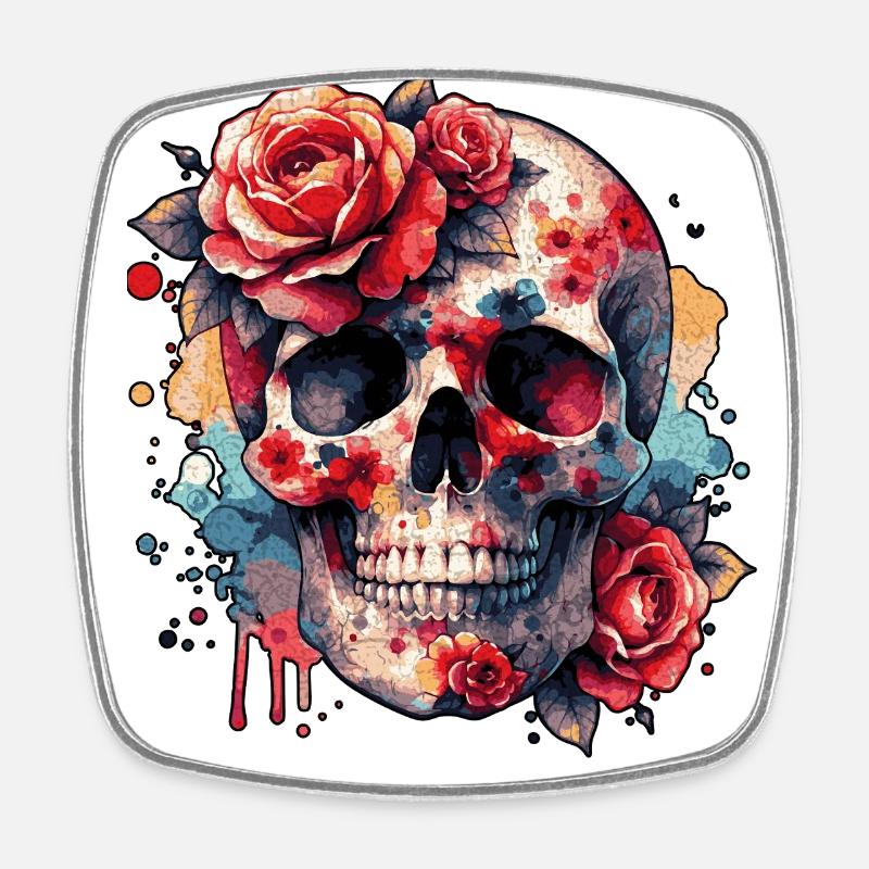 tête de mort fleur - Magnet carré - blanc