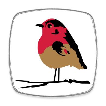 A robin on branch - Square fridge magnet - white - Front
