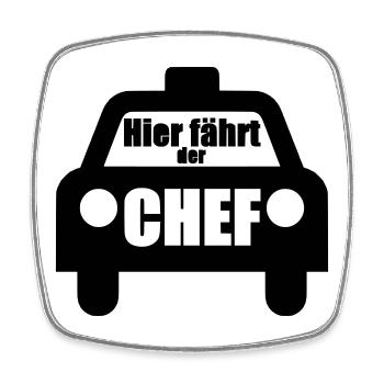 Hier fährt der Chef Taxi Fahrer Auto Geschenk - Viereckiger Kühlschrankmagnet - Weiß - Vorne