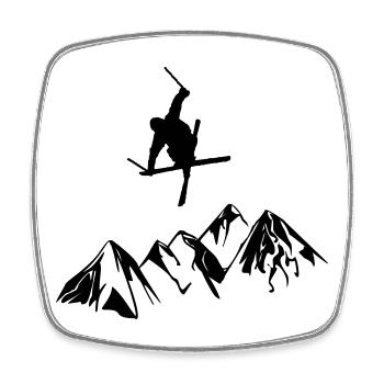 Berge mit Skifahrer - Viereckiger Kühlschrankmagnet - Weiß - Vorne