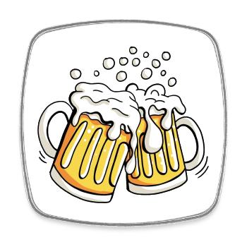 Two beer mugs with beer foam - beer - alcohol - Square fridge magnet - white - Front