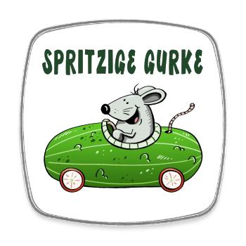 Spritzige Gurke - Spritztour - Auto - Maus - Viereckiger Kühlschrankmagnet - Weiß - Vorne