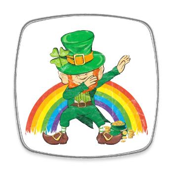 Dancing Leprechaun Dabbing Rainbow - Square fridge magnet - white - Front