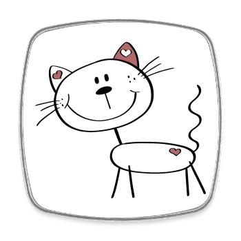 Petit chat avec coeur - bâton comique figure - Magnet carré - blanc - Devant