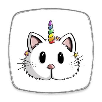 Funny Kawaii Rainbow Unicorn Cat - Caticorn - Square fridge magnet - white - Front