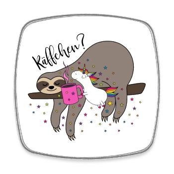 Käffchen Einhorn Faultier Kaffeetasse Büro Kaffee - Viereckiger Kühlschrankmagnet - Weiß - Vorne