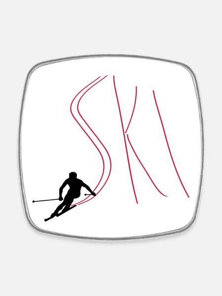 Ski - Viereckiger Kühlschrankmagnet - Weiß