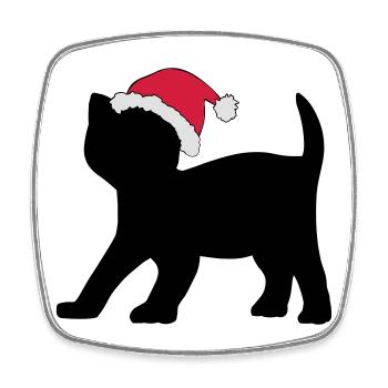 Chaton dans un chapeau de Noël. - Magnet carré - blanc - Devant