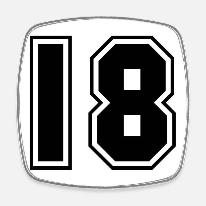 Numéro 18 : Design sportif de style universitaire - Magnet carré - blanc