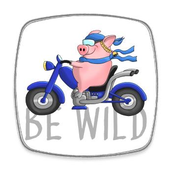 Witziges Schwein auf Chopper Comic - Viereckiger Kühlschrankmagnet - Weiß - Vorne