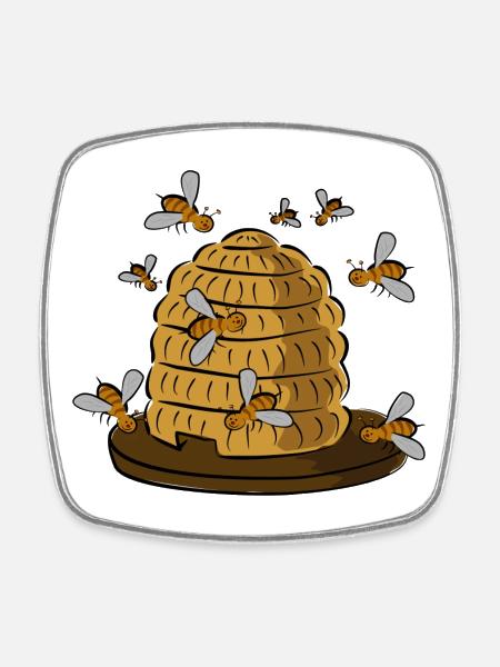 Bienenkorb - Viereckiger Kühlschrankmagnet - Weiß