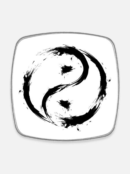 Yin Yang Circles Symbol Brush Black - Square fridge magnet - white
