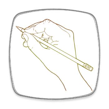 Sketched hand holding a pencil - Square fridge magnet - white - Front
