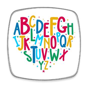 Farbenfrohes Alphabet-Herz-Design - Viereckiger Kühlschrankmagnet - Weiß - Vorne