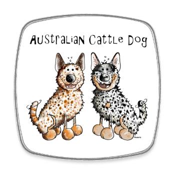 Two funny Australian Cattle Dogs - Square fridge magnet - white - Front