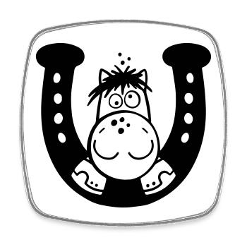 Pferd auf Hufeisen - Viereckiger Kühlschrankmagnet - Weiß - Vorne