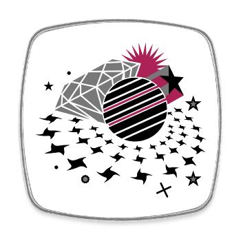 Disco lights with 3D star, disco ball and diamond - Square fridge magnet - white - Front