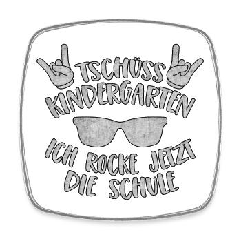 Tschüss Kindergarten Ich rocke jetzt die Schule - Viereckiger Kühlschrankmagnet - Weiß - Vorne