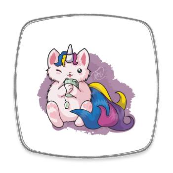 Kitty Katacorn Teatime - Square fridge magnet - white - Front