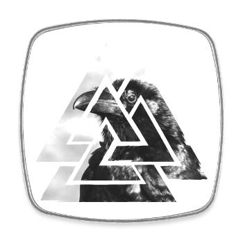 Valknut, symbol of Odin - With black raven - Square fridge magnet - white - Front