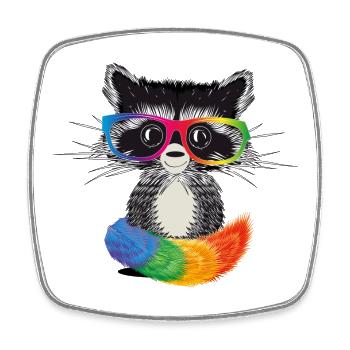 Waschbär mit Brille in Regenbogen Farben - Viereckiger Kühlschrankmagnet - Weiß - Vorne