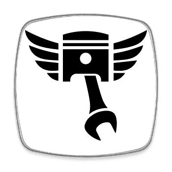 Kolben Schlüssel Emblem mit Flügeln - Viereckiger Kühlschrankmagnet - Weiß - Vorne
