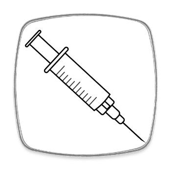 Impfspritze mit Medikamenten und Nadel - Viereckiger Kühlschrankmagnet - Weiß - Vorne