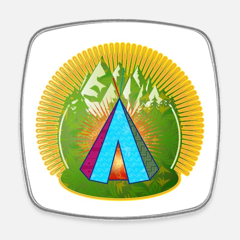 Tipi de tente indienne hétéroclite dans la forêt - Magnet carré - blanc