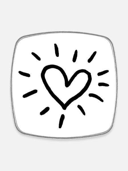 Heart Sun Doodle: Love Stick Art - Square fridge magnet - white