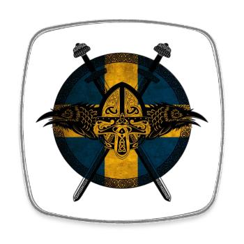 Wikinger Viking Schweden Flagge Raben Design - Viereckiger Kühlschrankmagnet - Weiß - Vorne