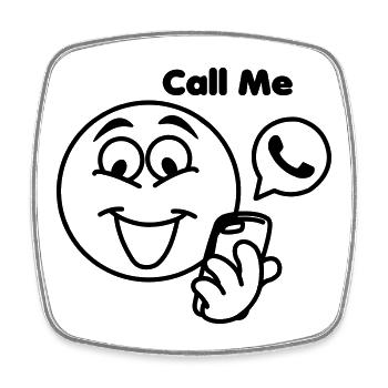 Stick head with phone and text 'call me - Square fridge magnet - white - Front