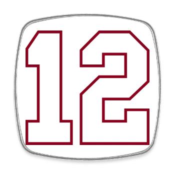 12 College-Jersey Nummern-Print - Viereckiger Kühlschrankmagnet - Weiß - Vorne