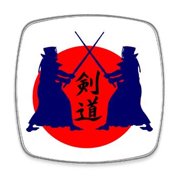 Kendo two Kendoka in fighting mode with red sun kend - Square fridge magnet - white - Front