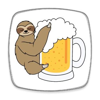 Paresseux avec de la bière - Magnet carré - blanc - Devant