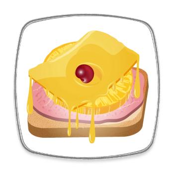 Ananas,fromage,jambon et pain grillé -Toast Hawaii - Magnet carré - blanc - Devant