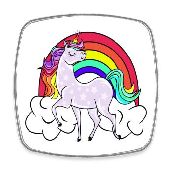 Einhorn mit Regenbogen und Wolken - Viereckiger Kühlschrankmagnet - Weiß - Vorne