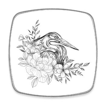 Dessin héron floral - Magnet carré - blanc - Devant