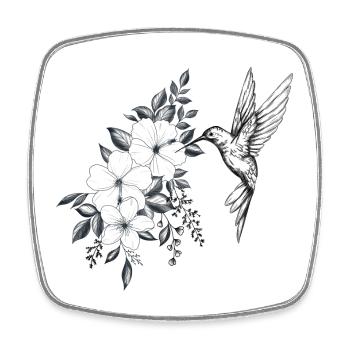 fleurs de cerisier et hibiscus, petit oiseau colib - Magnet carré - blanc - Devant