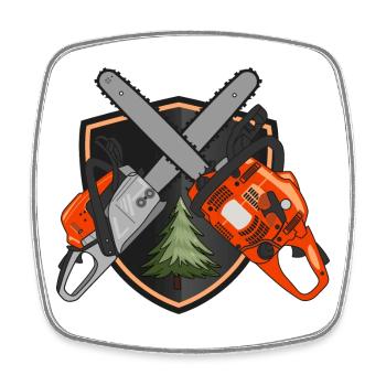Chainsaws on shield - Square fridge magnet - white - Front