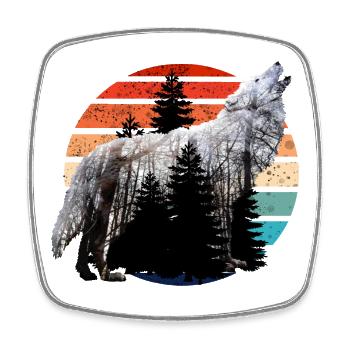 heulender Wolf Doppelbelichtung mit Retro Sunset - Viereckiger Kühlschrankmagnet - Weiß - Vorne