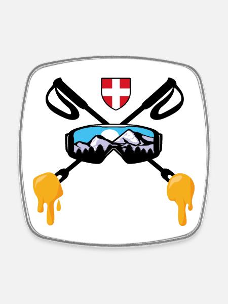 Savoie Ski et fondue savoyarde Cadeau Haute Savoie - Magnet carré - blanc