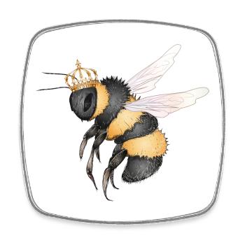 Drawing of a flying bumblebee with crown - Square fridge magnet - white - Front