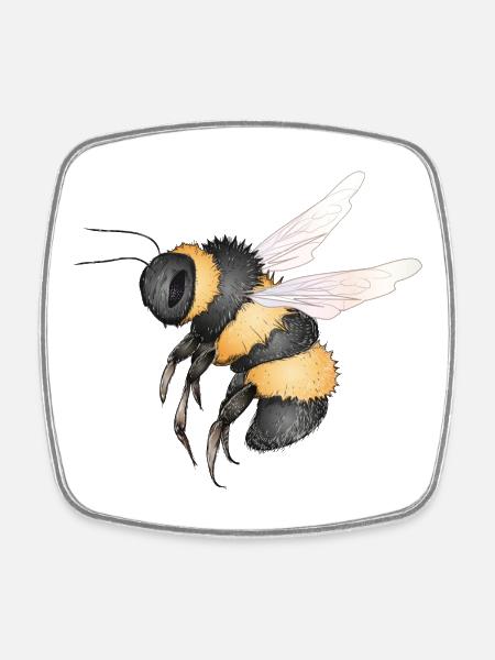 detailed drawing of a flying bumblebee - Square fridge magnet - white