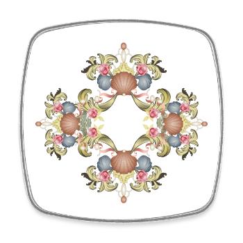 Barock Ornament mit Jakobsmuscheln und Rosen - Viereckiger Kühlschrankmagnet - Weiß - Vorne